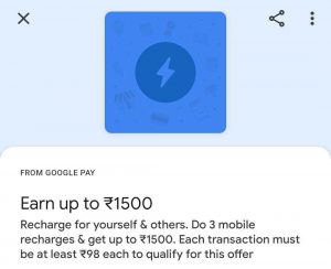 Google Pay Offer - Earn Up to ₹1500 Cashback